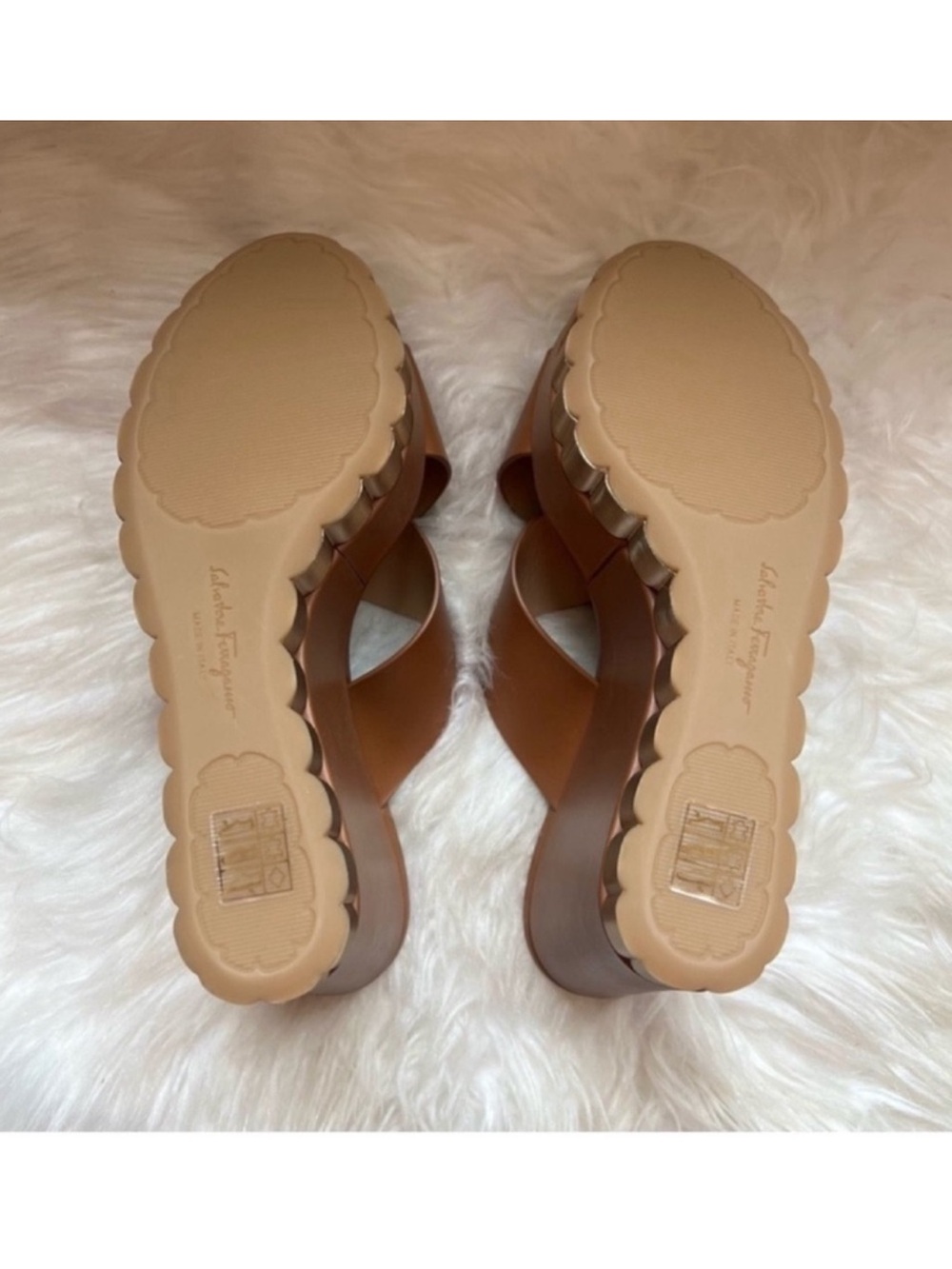 New! Salvatore Ferragamo Nicosia Brown Leather Platform Wedge Sandals - Picture 10 of 11